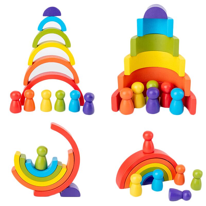 Wooden Blocks Stacking - Juguete de Madera Arcoíris para Niños,
