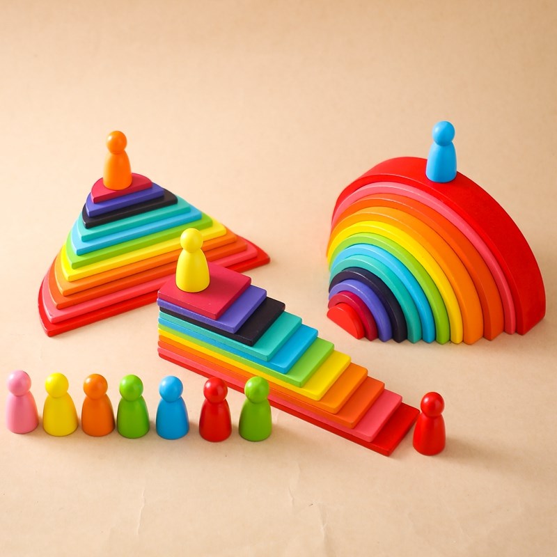 Wooden Blocks Stacking - Bloques de madera Montessori para bebé,