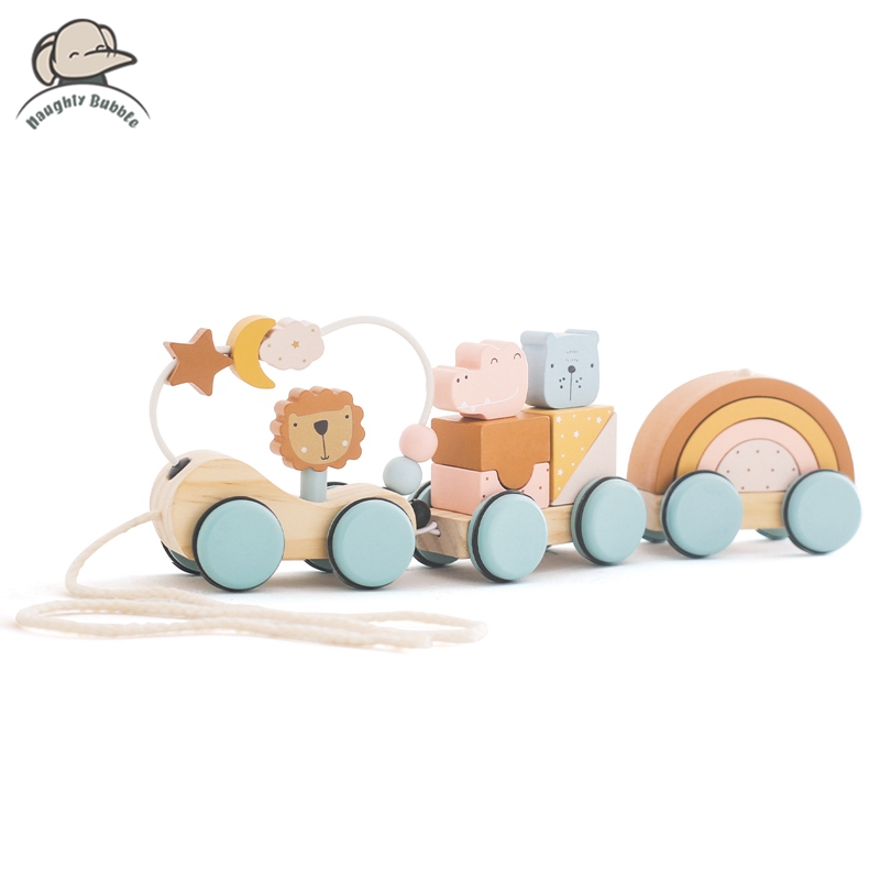 Wooden Blocks Stacking - Juguetes Montessori de madera, tren de