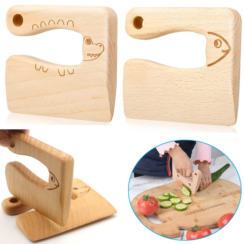 Kids Toys Kitchen - Cuchillo de madera Montessori para niños,